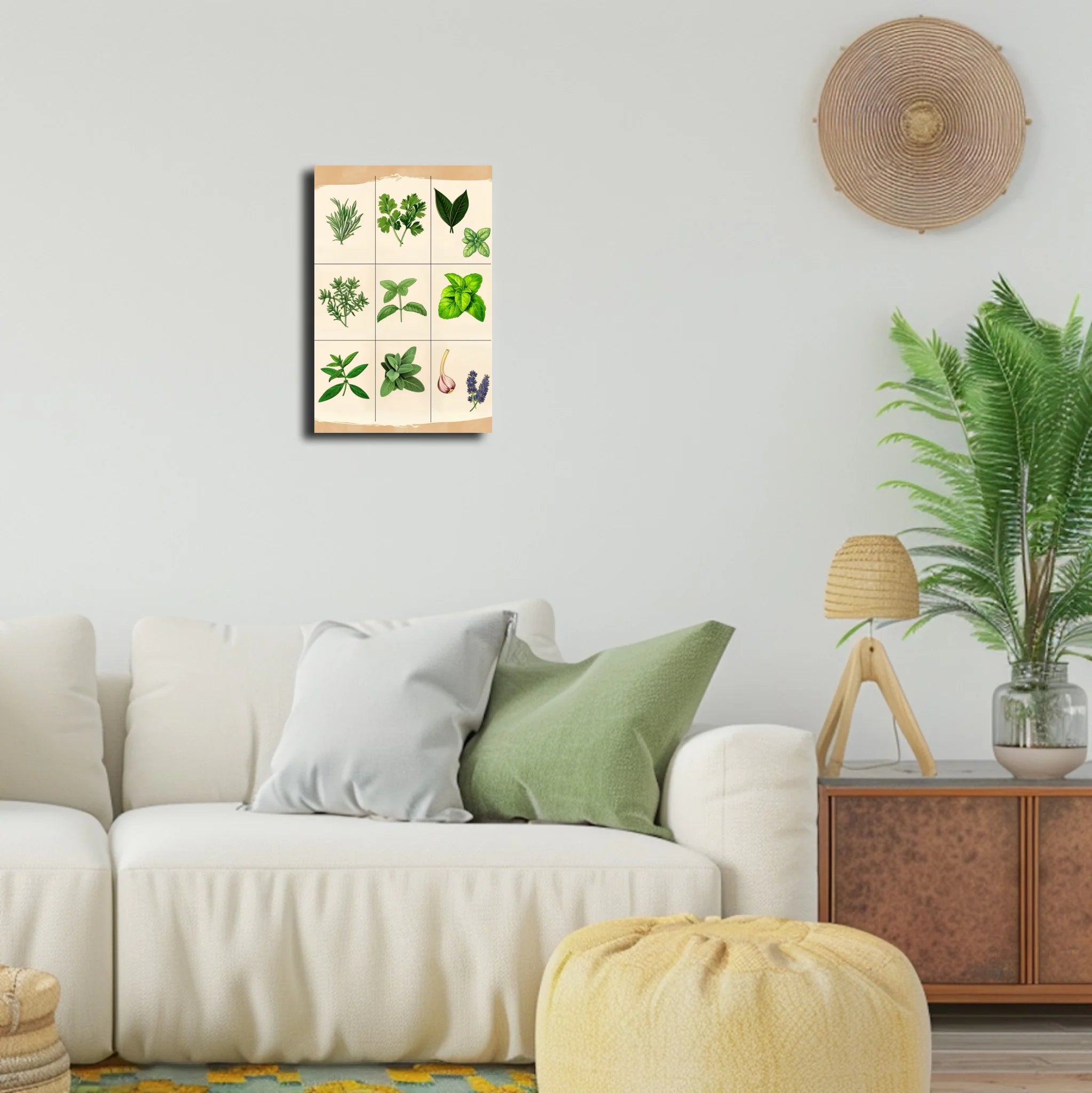 High-resolution visual of the Moroccan culinary herbs wall art, shown either in a stylish interior setting or as a detailed product mockup.