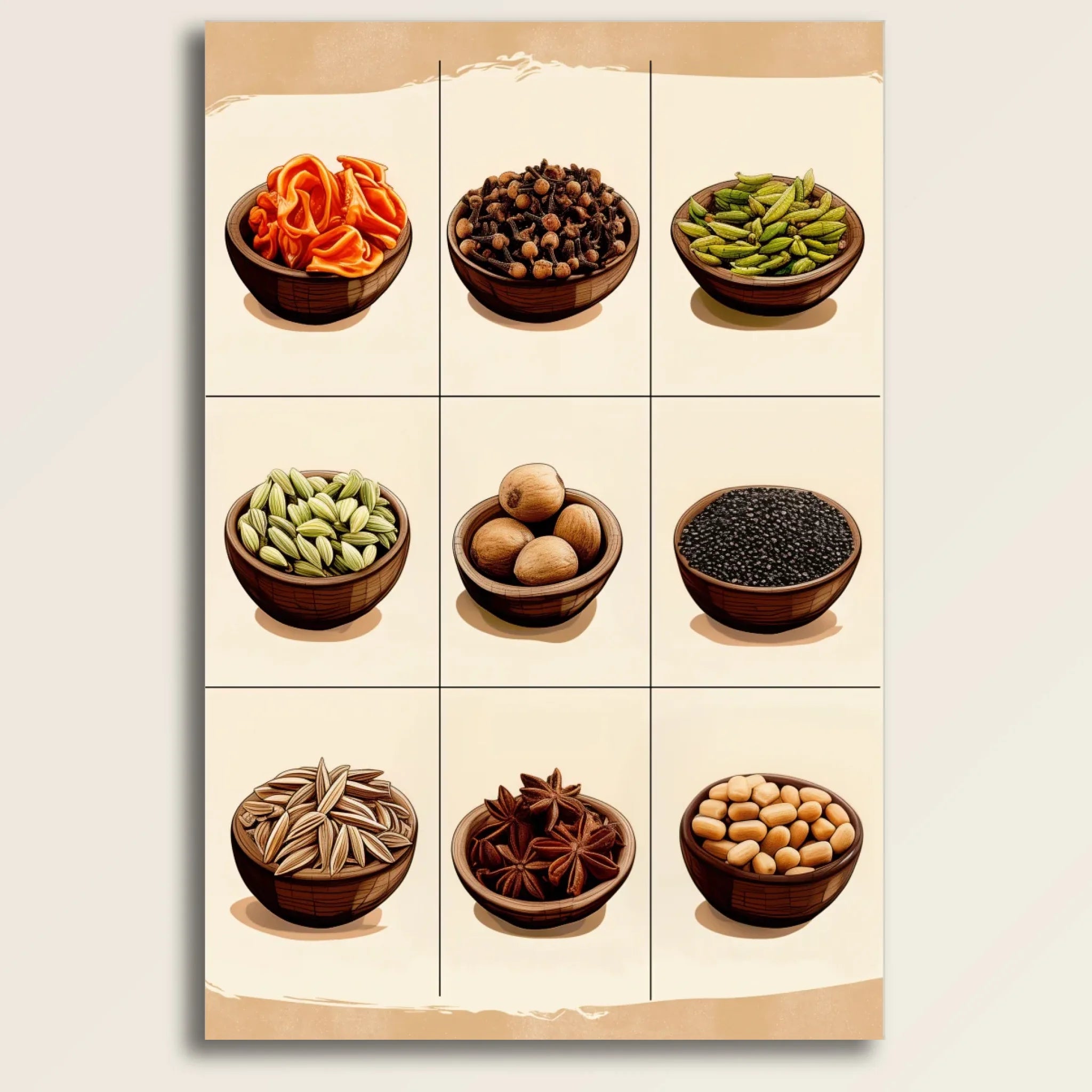 High-resolution visual of the Moroccan aromatic spices wall art, shown either in a stylish interior setting or as a detailed product mockup.