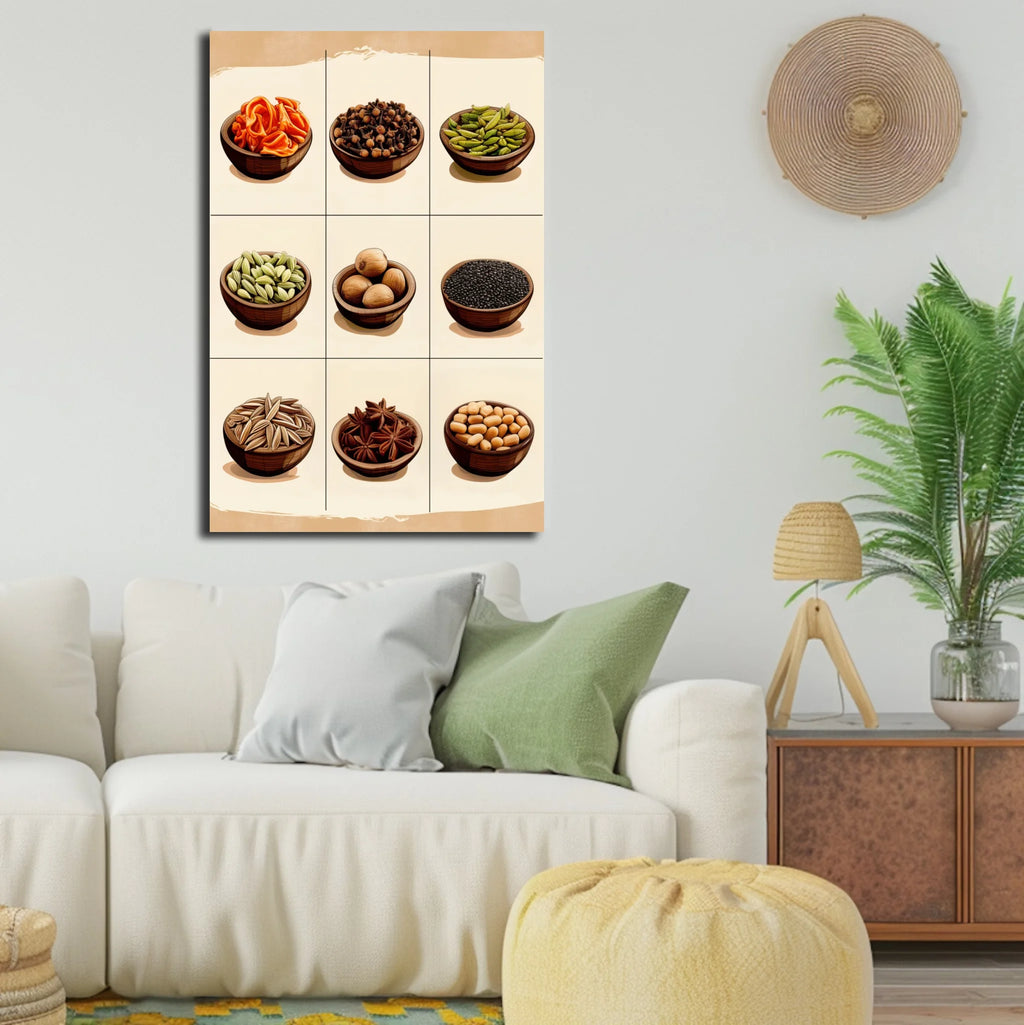 High-resolution visual of the Moroccan aromatic spices wall art, shown either in a stylish interior setting or as a detailed product mockup.