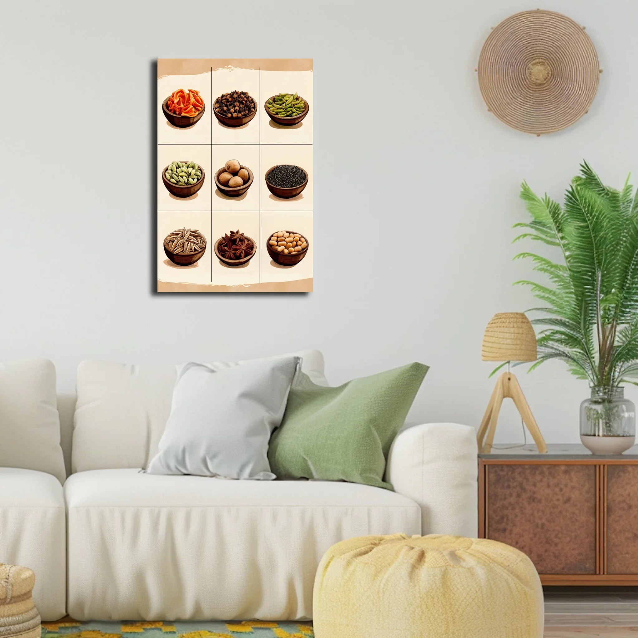 High-resolution visual of the Moroccan aromatic spices wall art, shown either in a stylish interior setting or as a detailed product mockup.