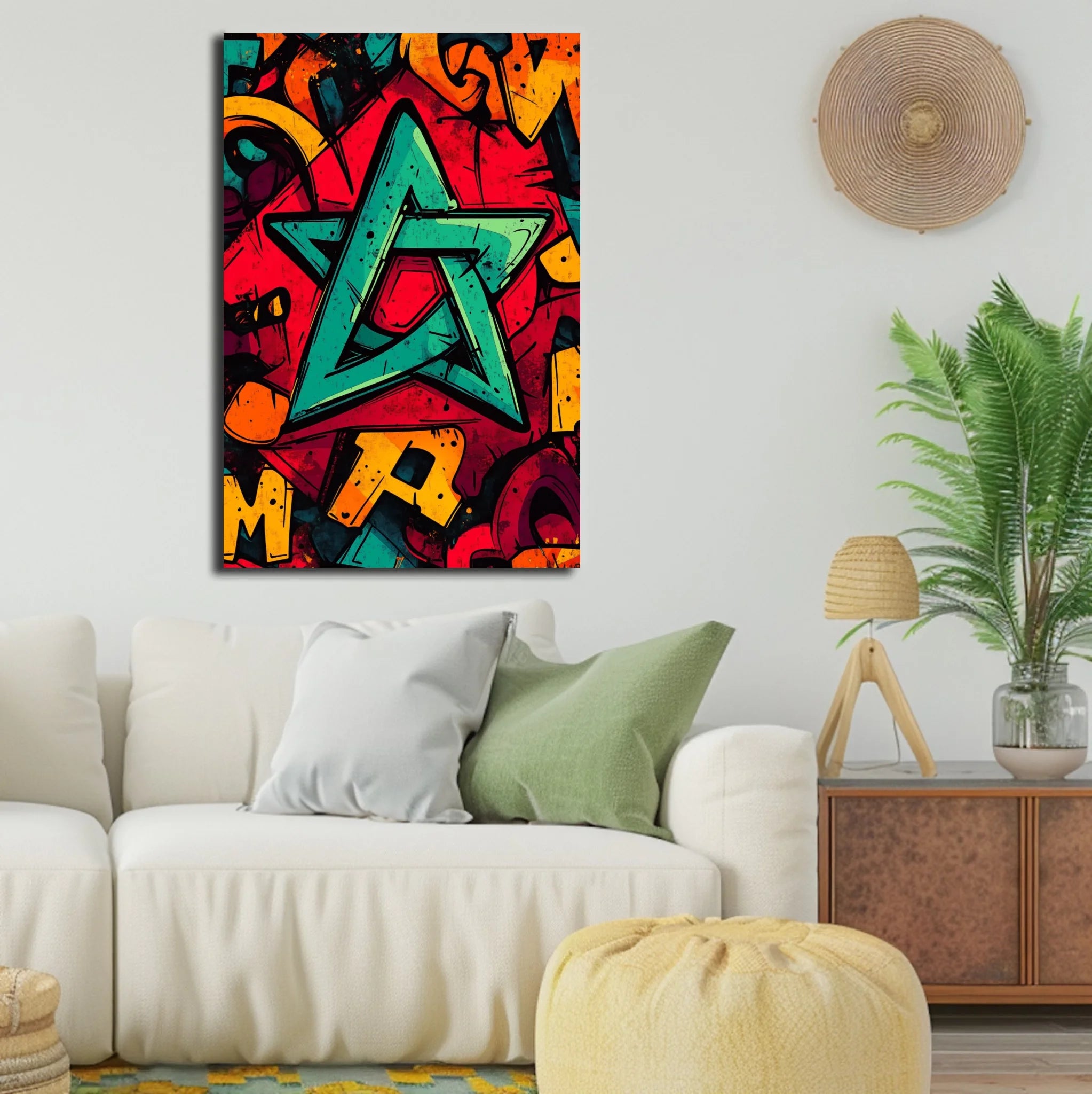 High-resolution visual of the Graffiti flags wall art, shown either in a stylish interior setting or as a detailed product mockup.