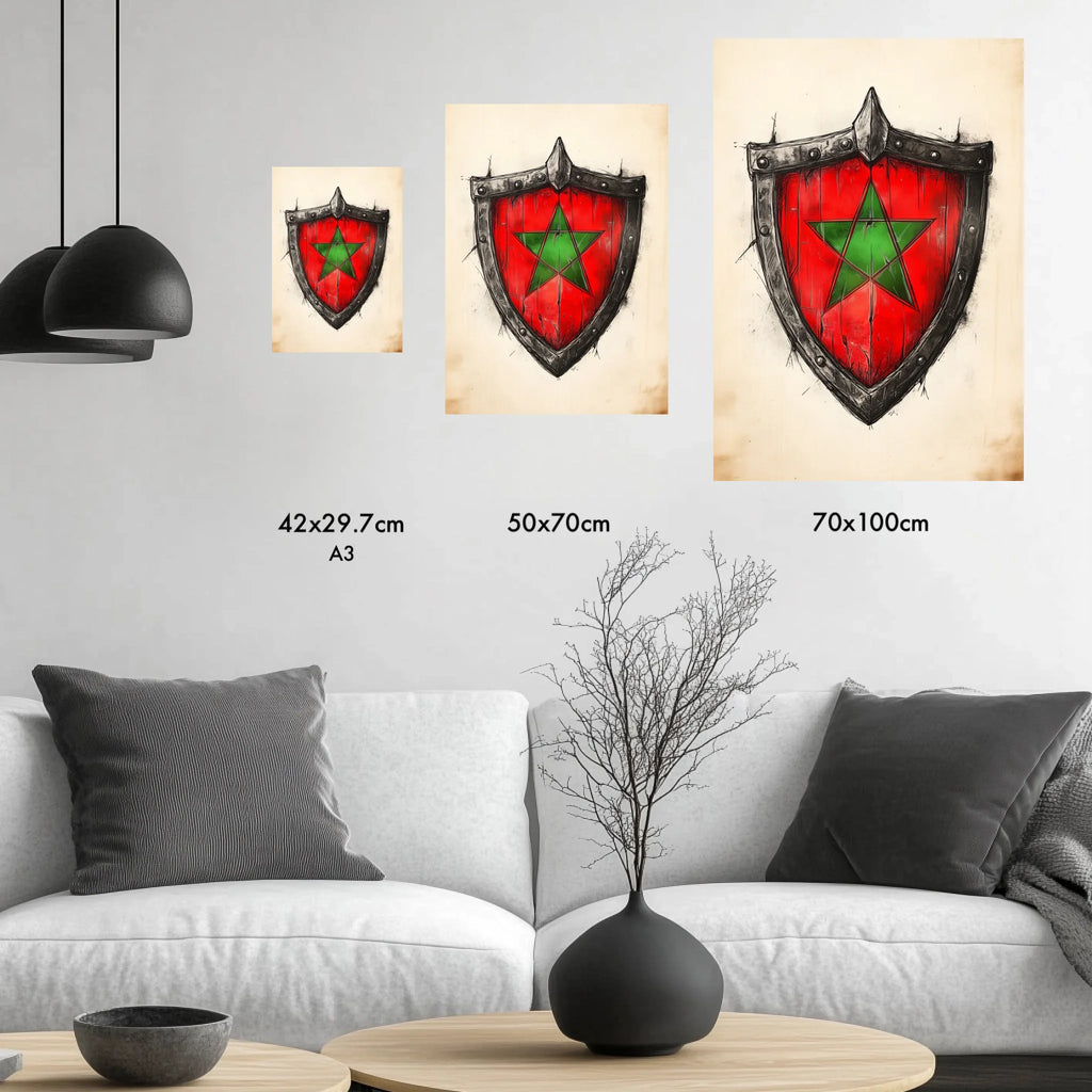 High-resolution visual of the Shield flags wall art, shown either in a stylish interior setting or as a detailed product mockup.
