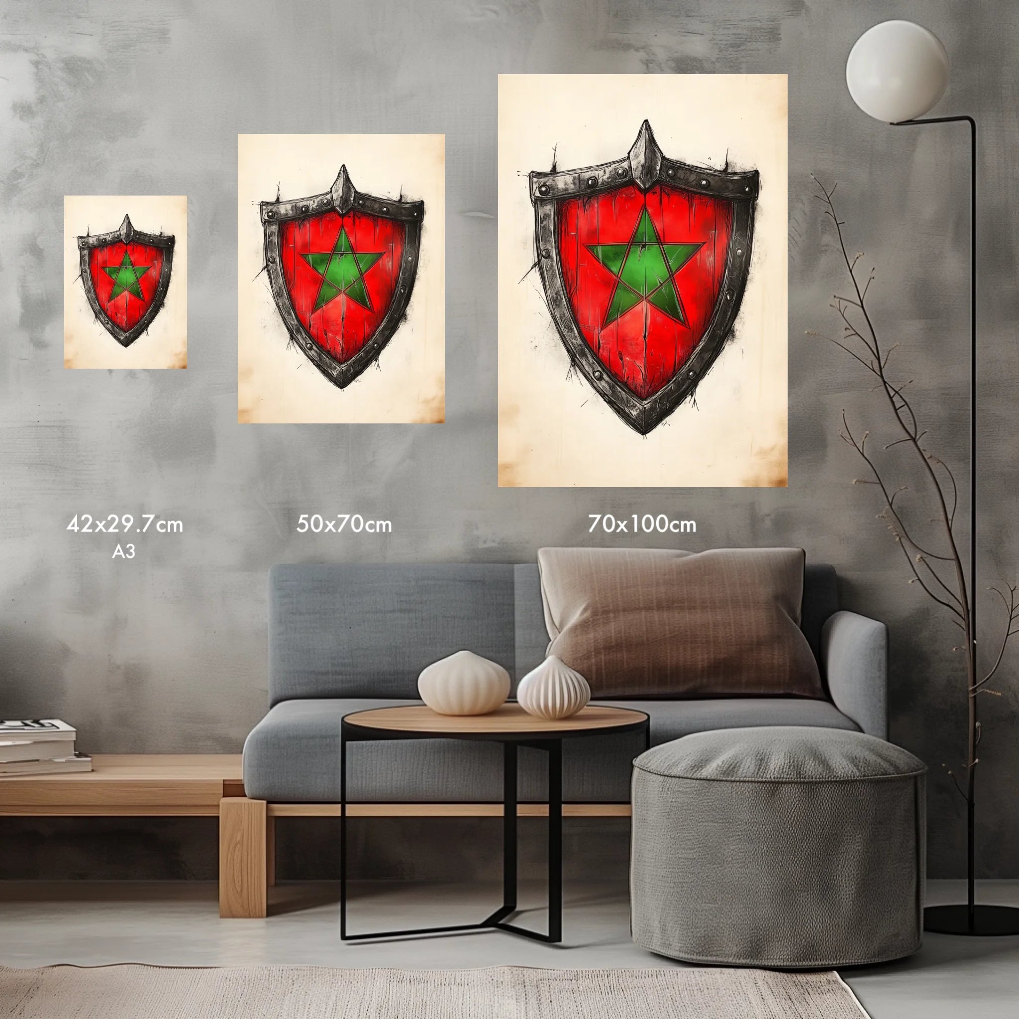 High-resolution visual of the Shield flags wall art, shown either in a stylish interior setting or as a detailed product mockup.
