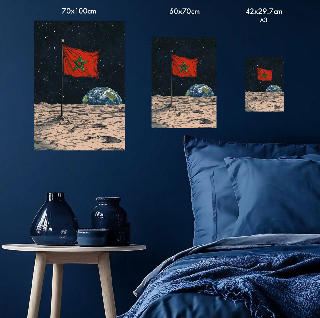 High-resolution visual of the Sky/Moon flags wall art, shown either in a stylish interior setting or as a detailed product mockup.