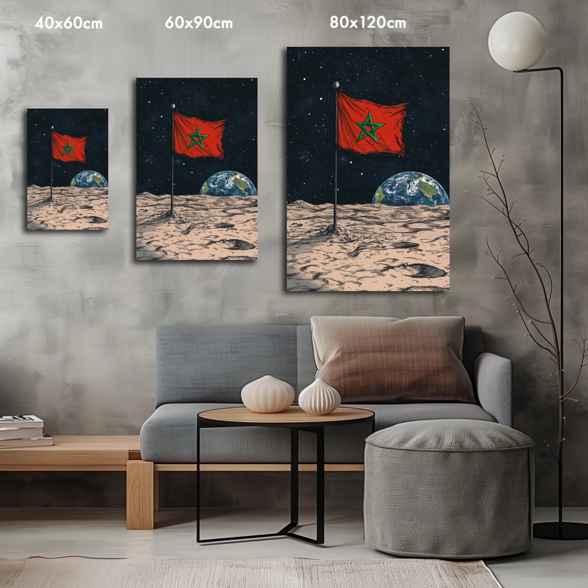 High-resolution visual of the Sky/Moon flags wall art, shown either in a stylish interior setting or as a detailed product mockup.