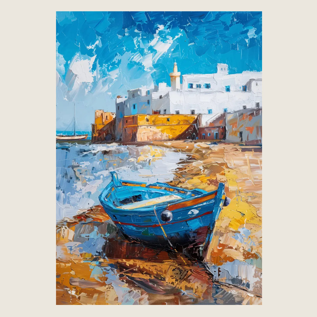 High-resolution visual of the Essaouira wall art, shown either in a stylish interior setting or as a detailed product mockup.