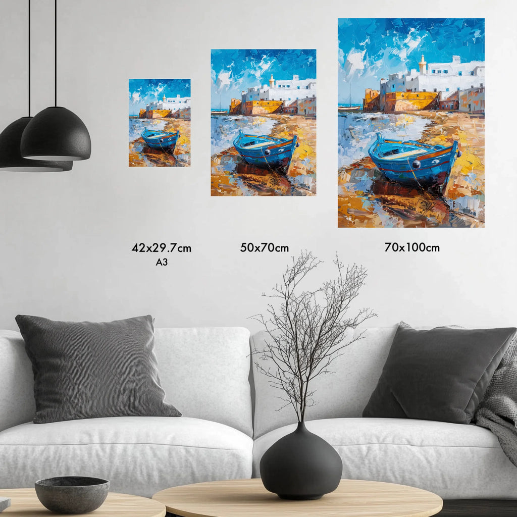 High-resolution visual of the Essaouira wall art, shown either in a stylish interior setting or as a detailed product mockup.