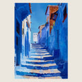 High-resolution visual of the Chefchaouen wall art, shown either in a stylish interior setting or as a detailed product mockup.