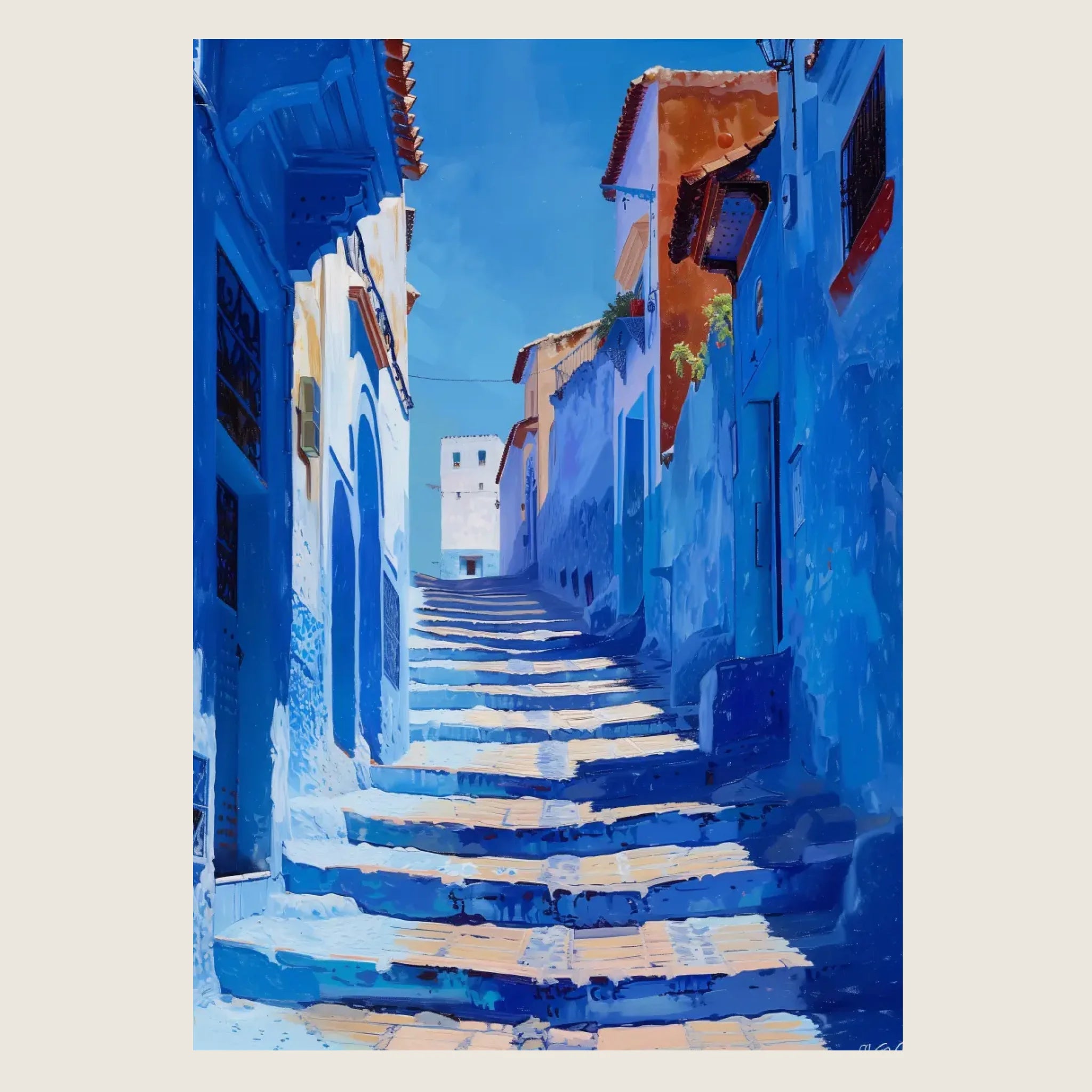 High-resolution visual of the Chefchaouen wall art, shown either in a stylish interior setting or as a detailed product mockup.