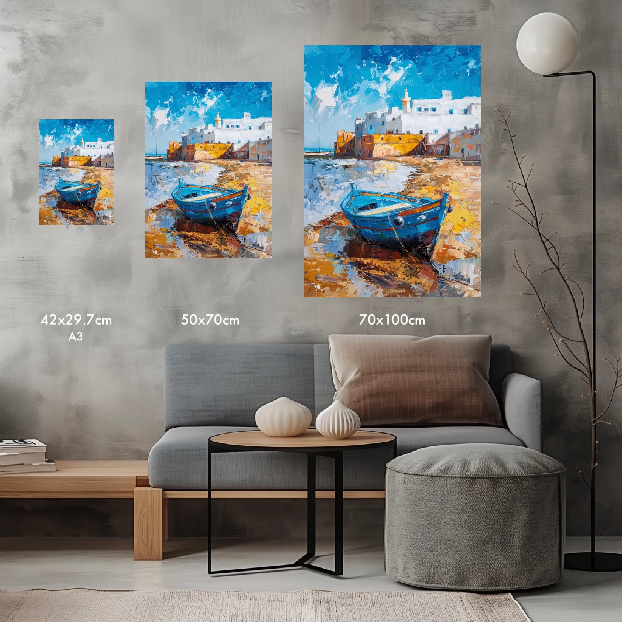 High-resolution visual of the Essaouira wall art, shown either in a stylish interior setting or as a detailed product mockup.
