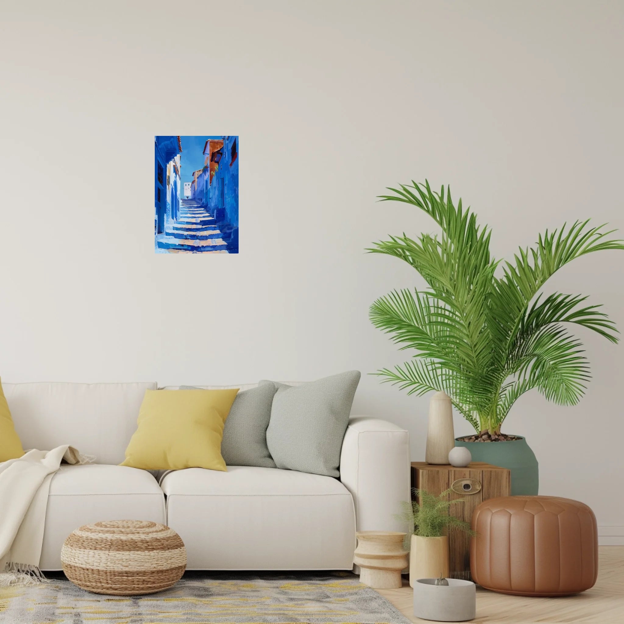 High-resolution visual of the Chefchaouen wall art, shown either in a stylish interior setting or as a detailed product mockup.