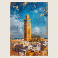 Isolated, high-resolution poster print mockup of Casablanca on a minimalist grid background.