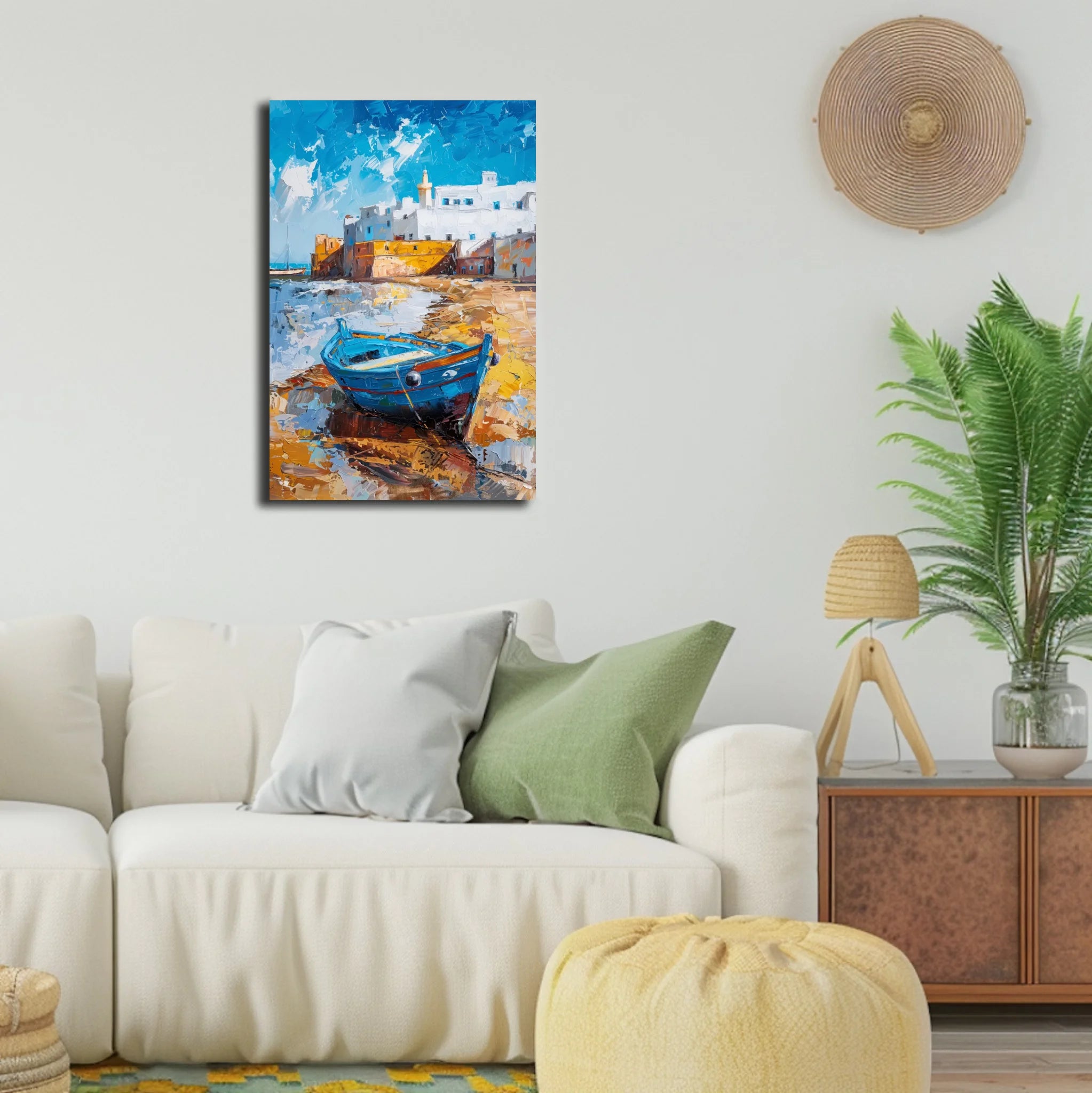 High-resolution visual of the Essaouira wall art, shown either in a stylish interior setting or as a detailed product mockup.