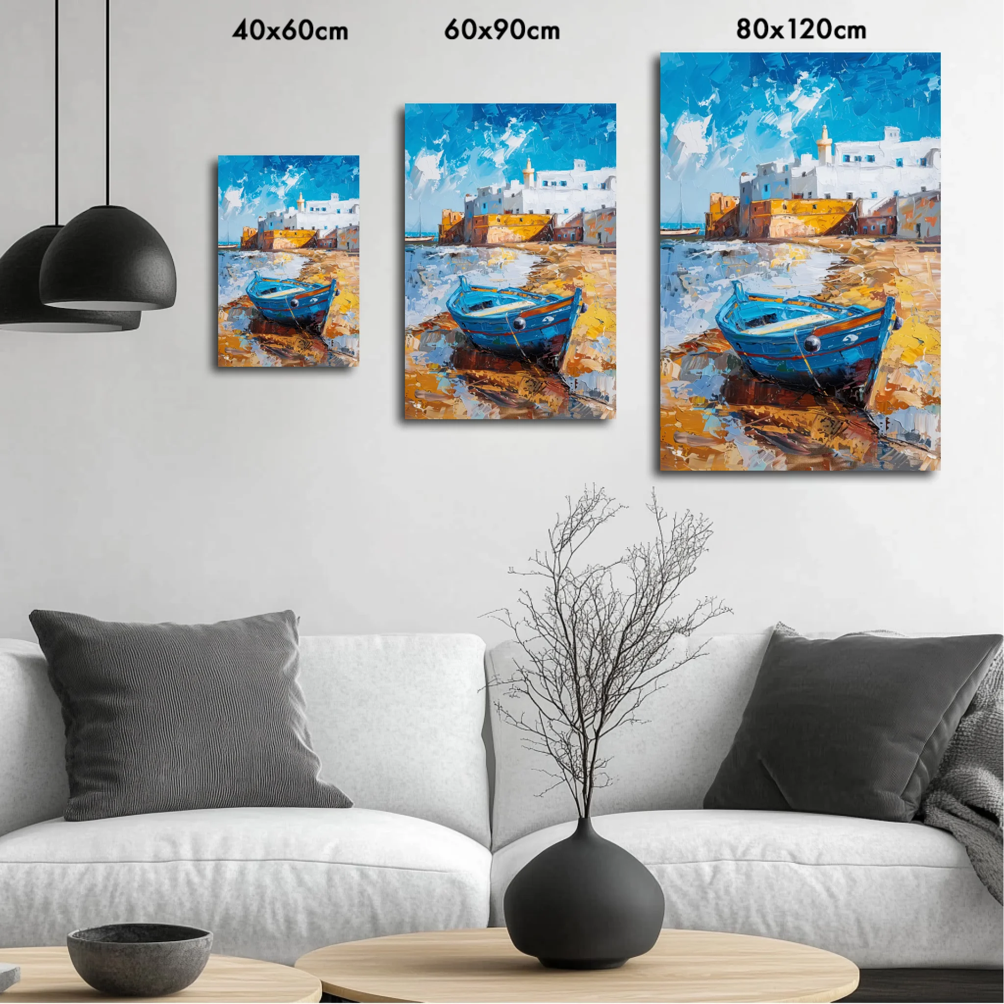 High-resolution visual of the Essaouira wall art, shown either in a stylish interior setting or as a detailed product mockup.
