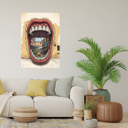 High-resolution visual of the Dkhol Souk Rask – Mind your own market wall art, shown either in a stylish interior setting or as a detailed product mockup.