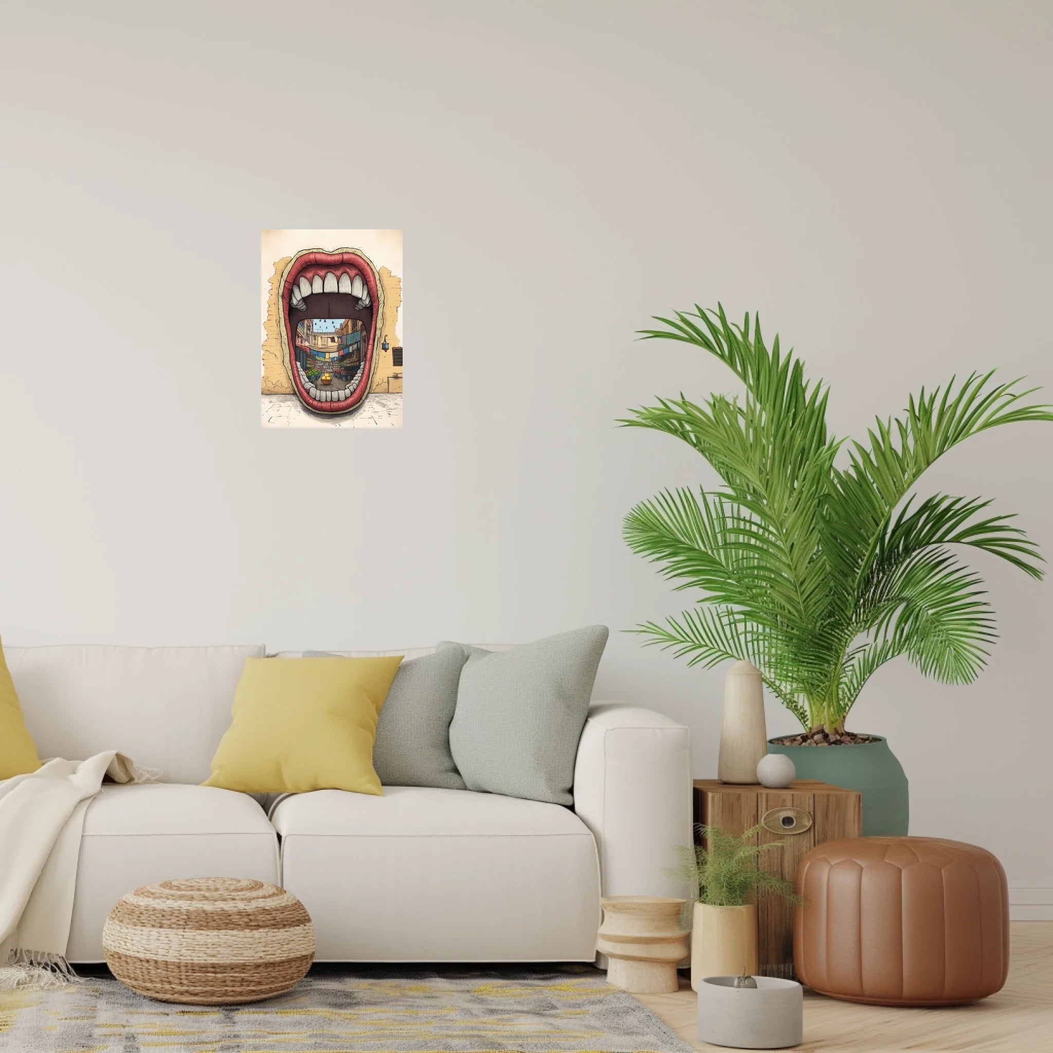 High-resolution visual of the Dkhol Souk Rask – Mind your own market wall art, shown either in a stylish interior setting or as a detailed product mockup.