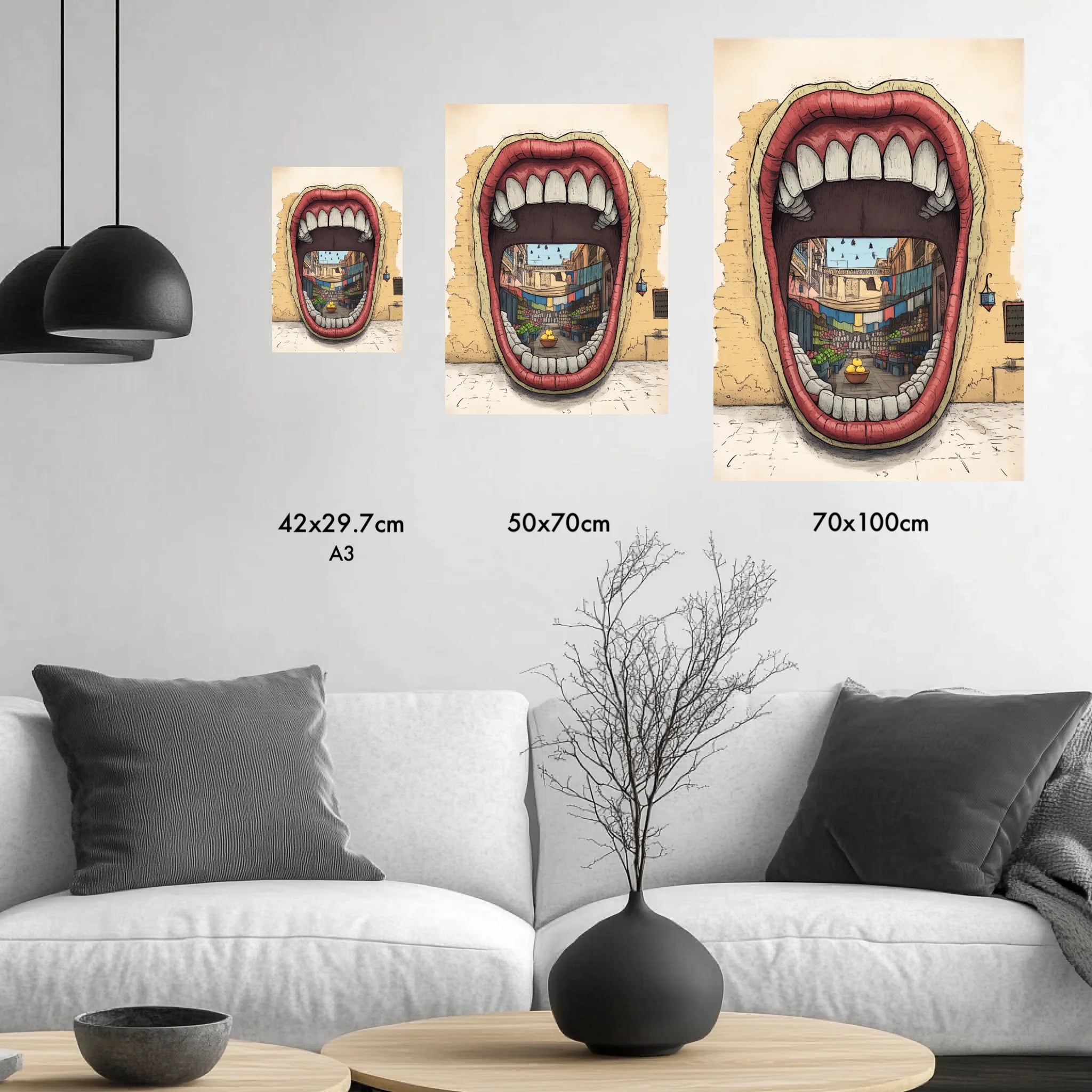 High-resolution visual of the Dkhol Souk Rask – Mind your own market wall art, shown either in a stylish interior setting or as a detailed product mockup.