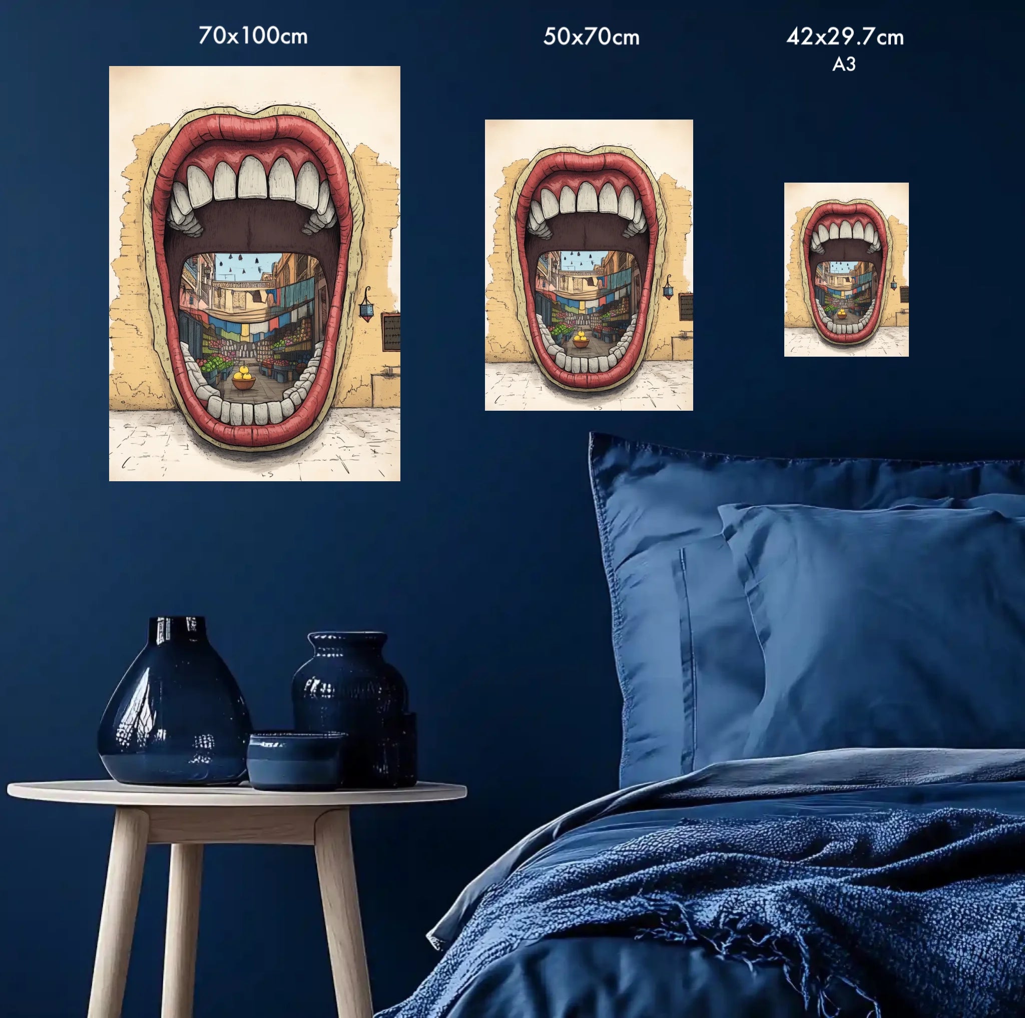 High-resolution visual of the Dkhol Souk Rask – Mind your own market wall art, shown either in a stylish interior setting or as a detailed product mockup.