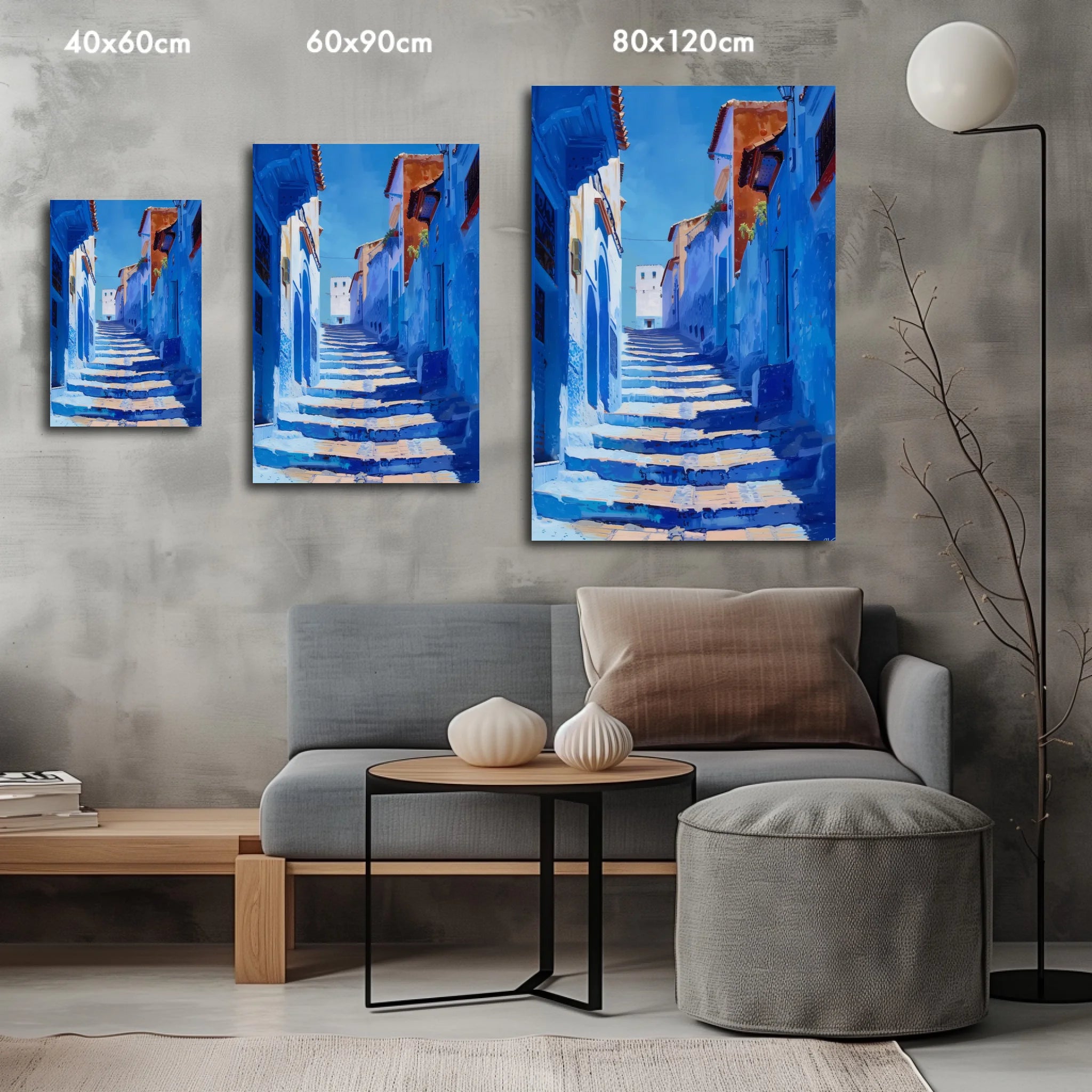 High-resolution visual of the Chefchaouen wall art, shown either in a stylish interior setting or as a detailed product mockup.