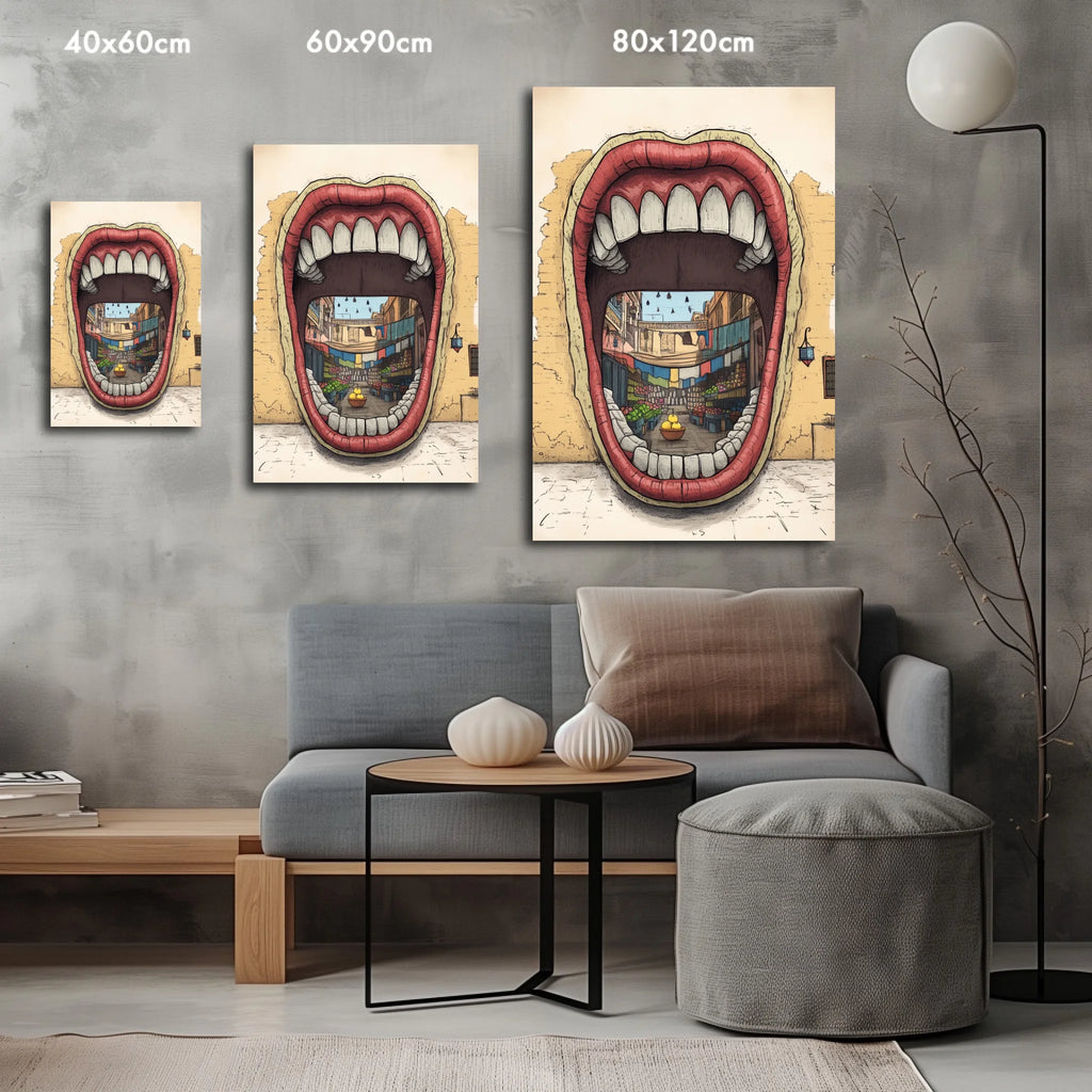 High-resolution visual of the Dkhol Souk Rask – Mind your own market wall art, shown either in a stylish interior setting or as a detailed product mockup.