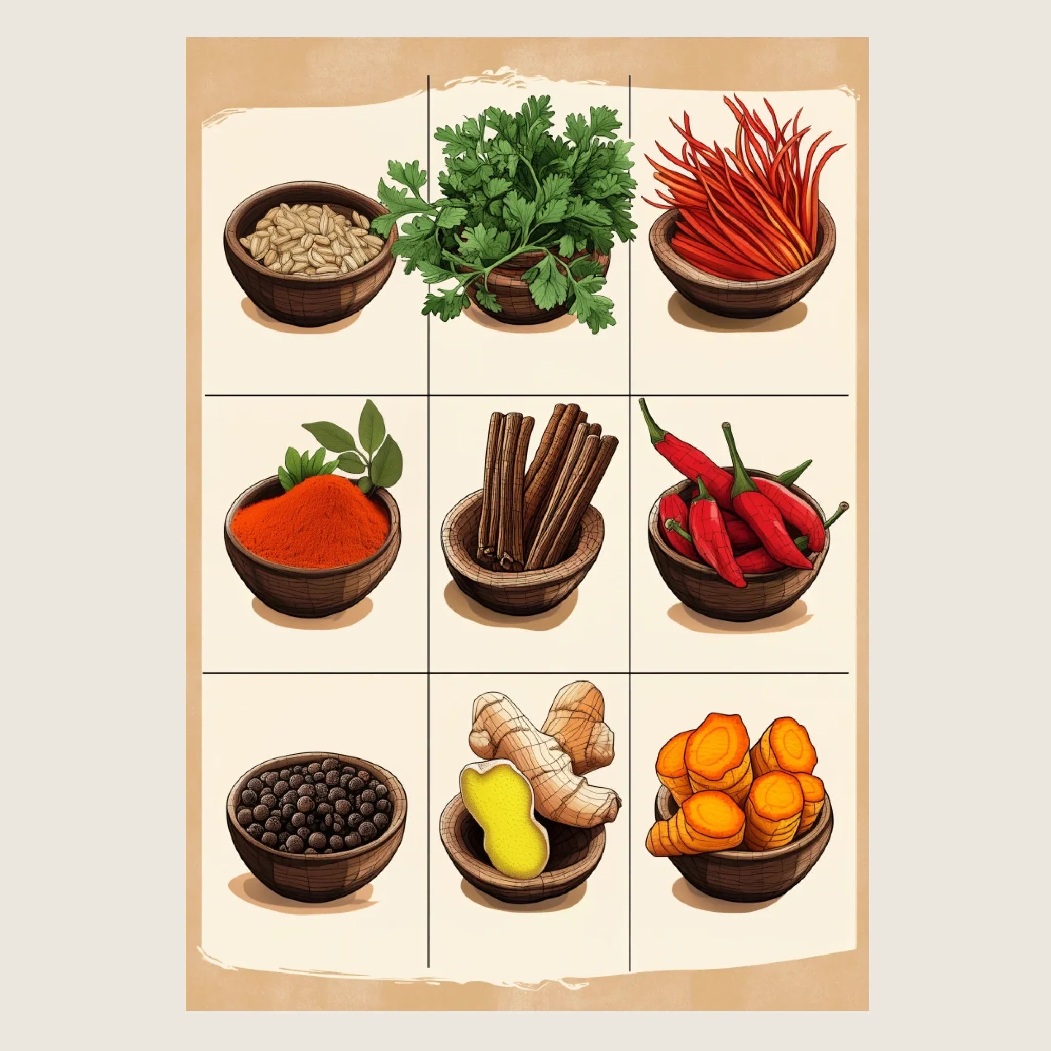 High-resolution visual of the Moroccan classic spices wall art, shown either in a stylish interior setting or as a detailed product mockup.