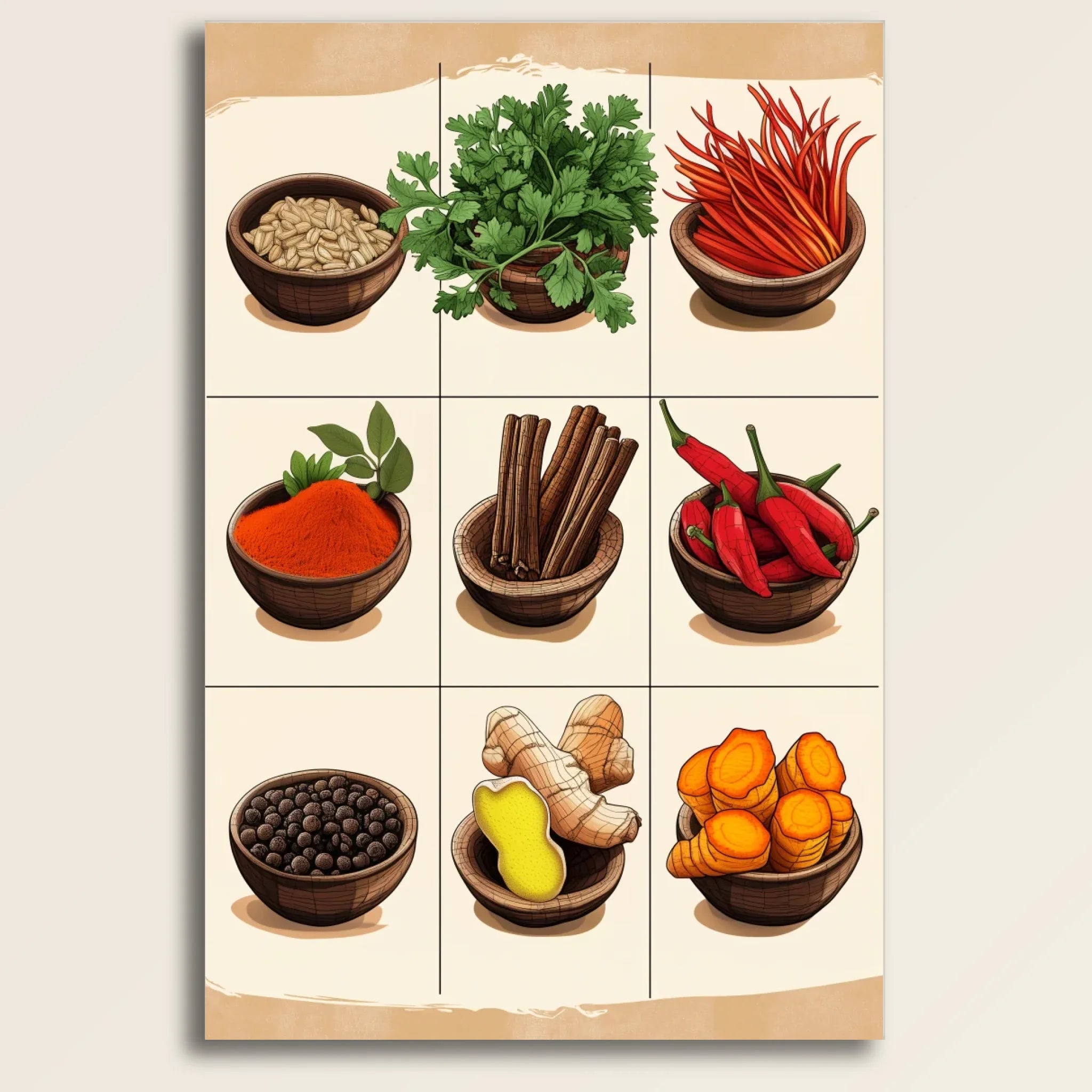 High-resolution visual of the Moroccan classic spices wall art, shown either in a stylish interior setting or as a detailed product mockup.
