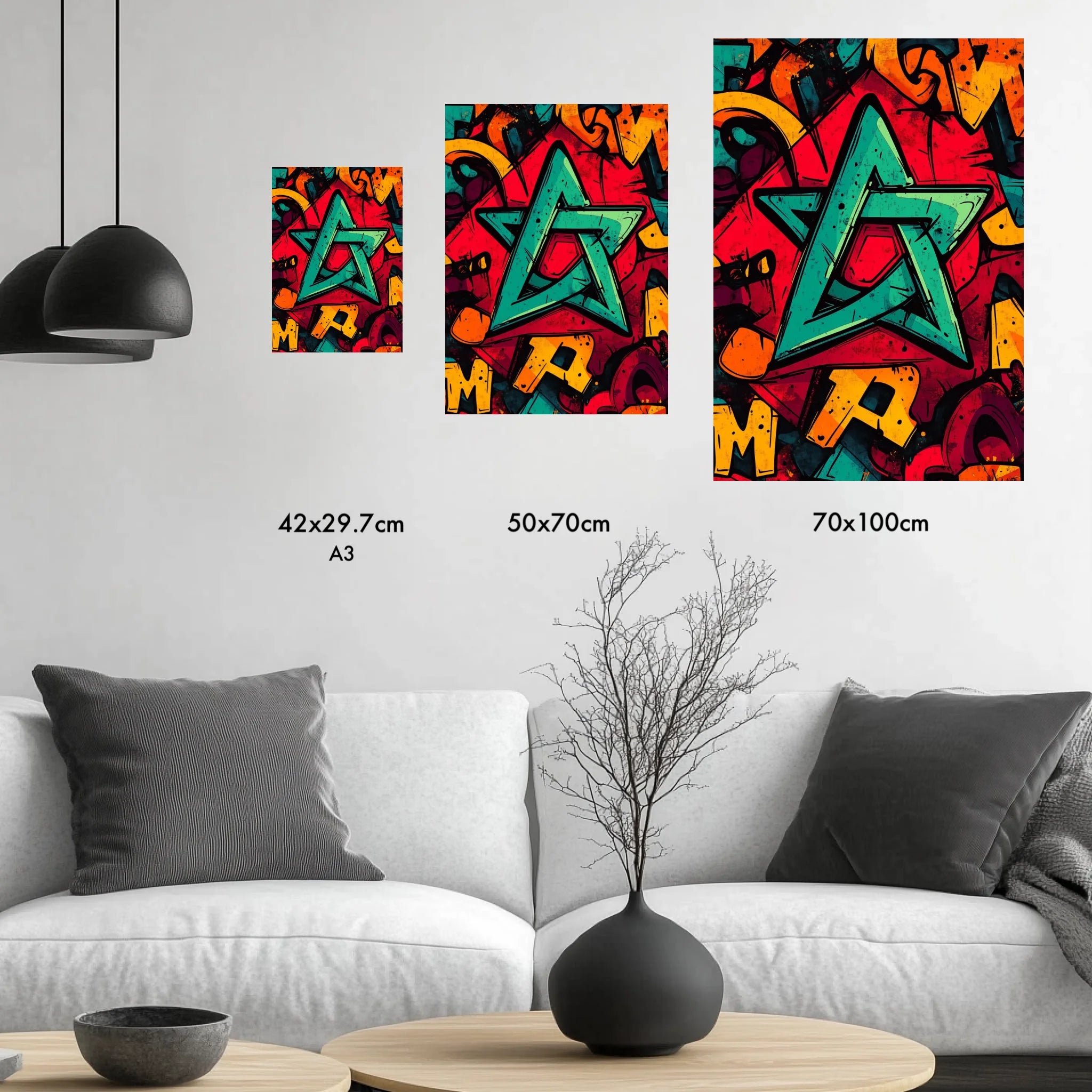 High-resolution visual of the Graffiti flags wall art, shown either in a stylish interior setting or as a detailed product mockup.